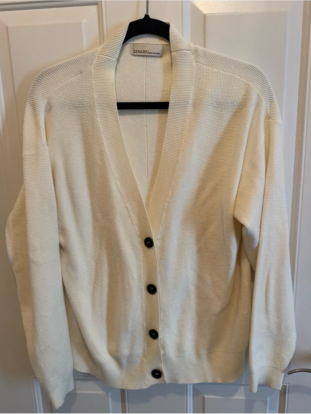 Zenana Women's Cream Crewneck Sweater - Lightweight Knit-Large